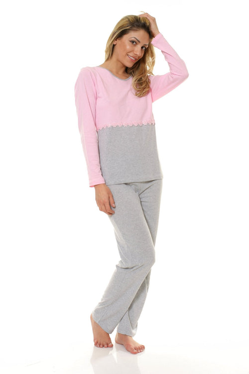 Pijama  dama bumbac gri-roz Natalee Natalee Fashion