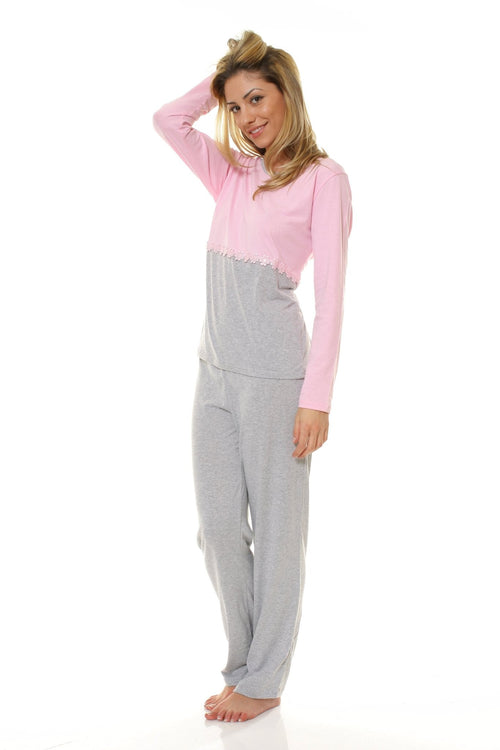 Pijama  dama bumbac gri-roz Natalee Natalee Fashion