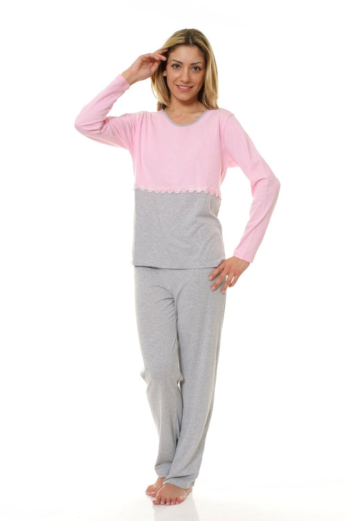 Pijama  dama bumbac gri-roz Natalee Natalee Fashion
