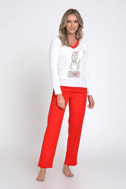 Natalee Fashion Pijamale Dama Pijama dama Craciun rosu & alb pisicuta