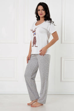 Natalee Fashion Pijamale Dama Pijama Dama Ren si Pantalon gri