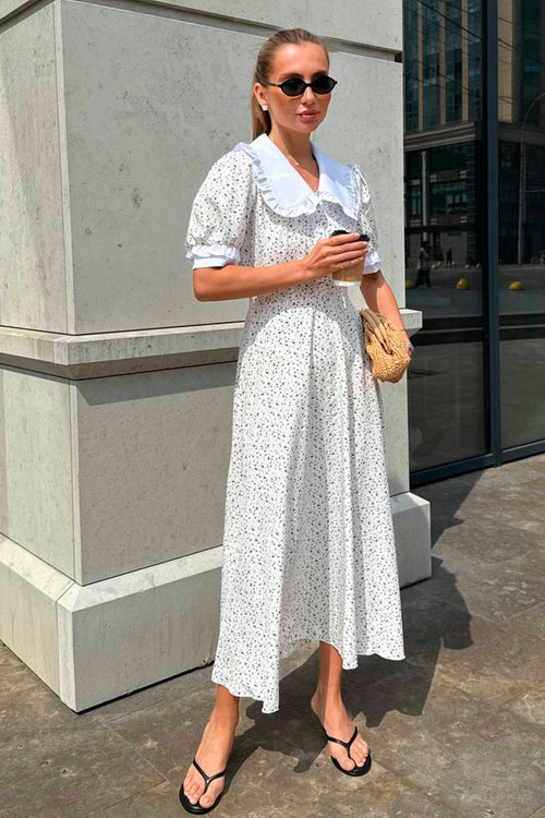 Rochia albă cu guler mare Fabiana Natalee