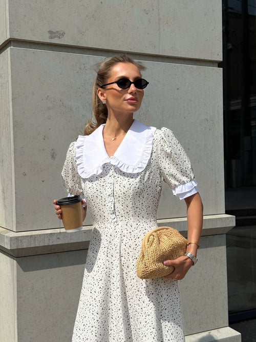 Rochia albă cu guler mare Fabiana Natalee