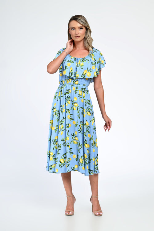 Rochia damă cu imprimeu lămâi Clara Natalee