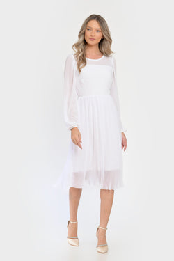 Rochie alba Amiri cu maneci transparente Natalee Fashion