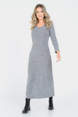 Rochie casual gri melanj lunga Mia Natalee Fashion