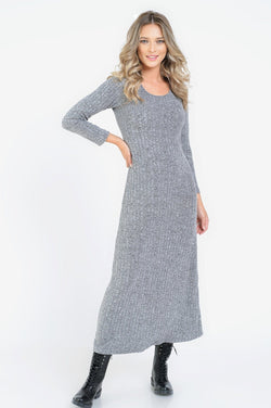 Rochie casual gri melanj lunga Mia Natalee Fashion