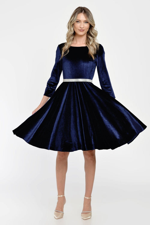 Rochie clos catifea bleumarin Anemona Natalee Fashion