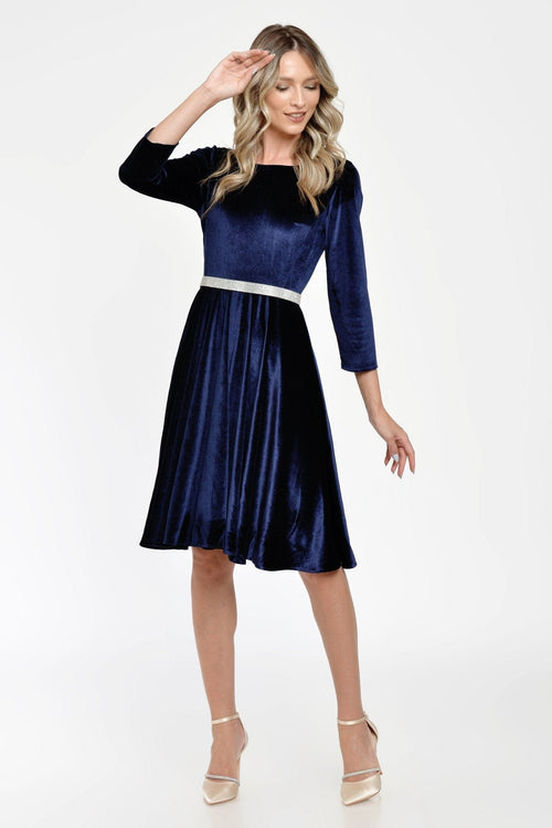 Rochie clos catifea bleumarin Anemona Natalee Fashion