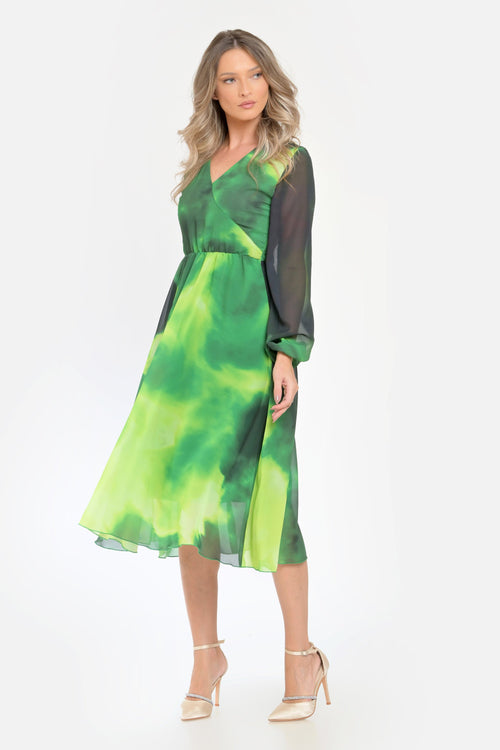 Rochie cu imprimeu verde fluid Jocelyn Natalee
