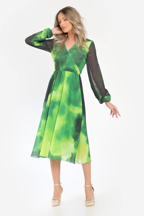 Rochie cu imprimeu verde fluid Jocelyn Natalee