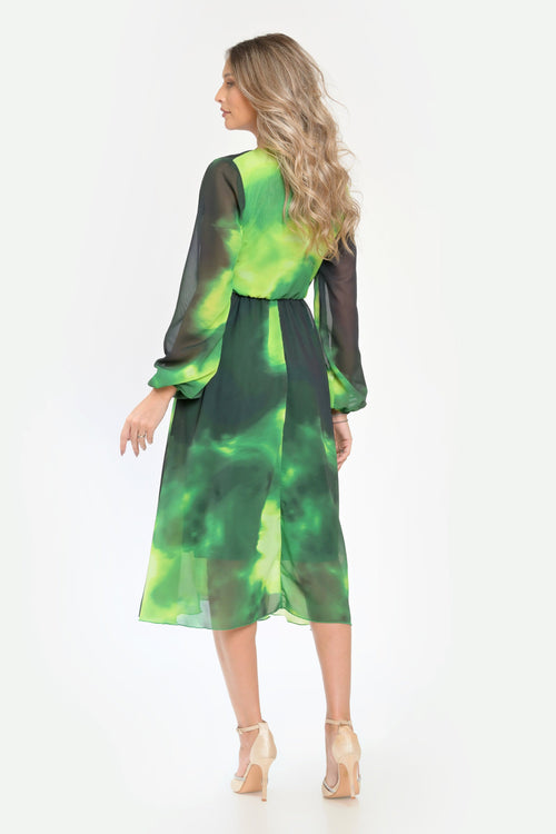 Rochie cu imprimeu verde fluid Jocelyn Natalee