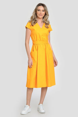 Rochie din in casual galben aprins Brinda Natalee Fashion