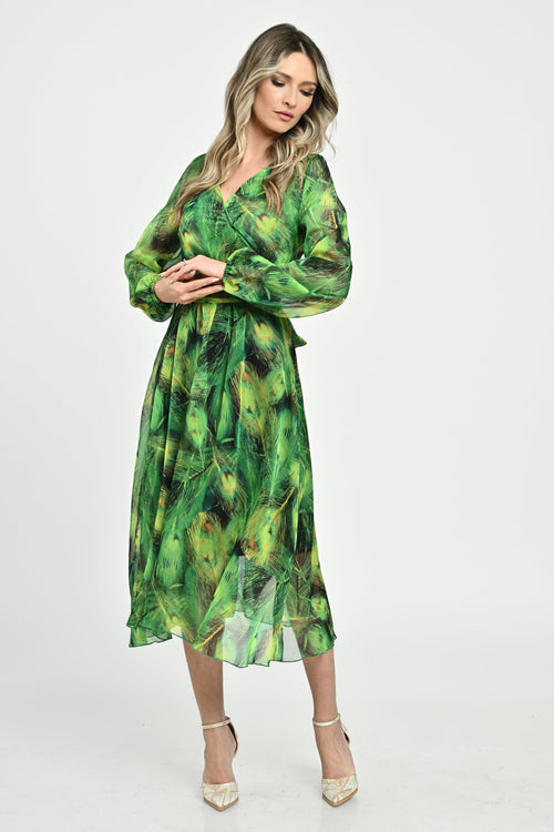 Natalee Fashion Rochie Rochie din voal verde imprimat Tina