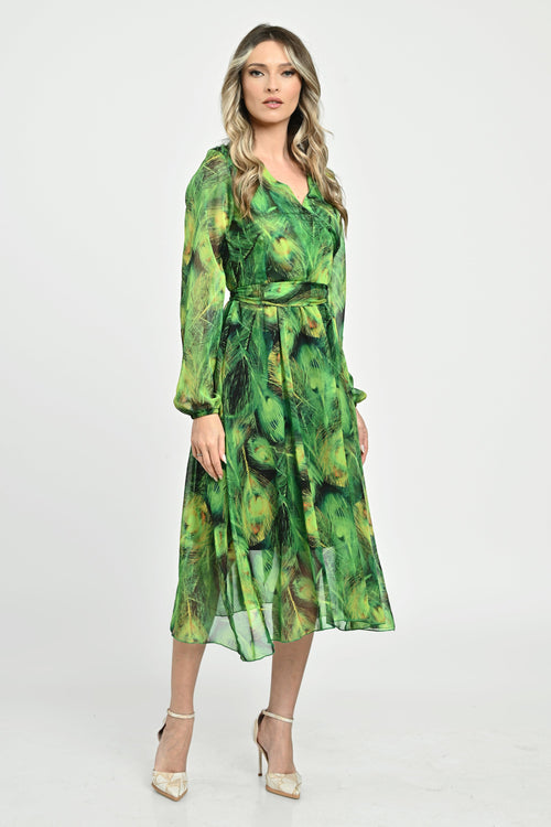 Natalee Fashion Rochie Rochie din voal verde imprimat Tina