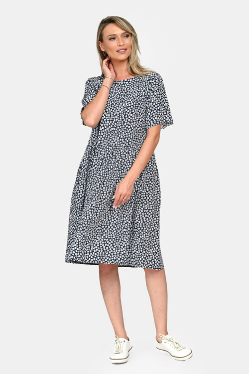 Rochie Eranthe cu buzunare si imprimeu microfloral Eranthe