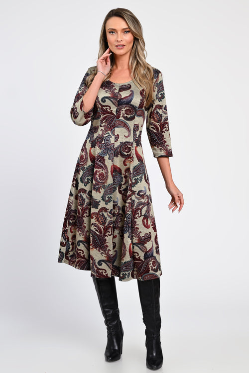 Rochie midi cu imprimeu paisley și mânecă 3/4 – rochia Amara Natalee