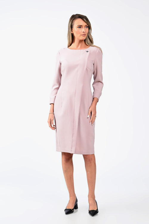 Rochie office roz pudră conică, cu detaliu asimetric – rochia Claire Natalee