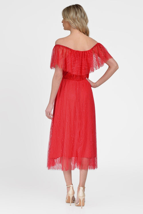 Rochie rosie tull brodat Alana Natalee Fashion