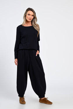 Set Eranthe cu pantaloni largi si bluza bleumarin Eranthe