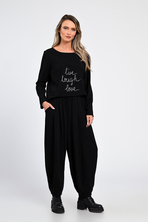 Set Eranthe negru cu bluza si pantaloni baloon Eranthe