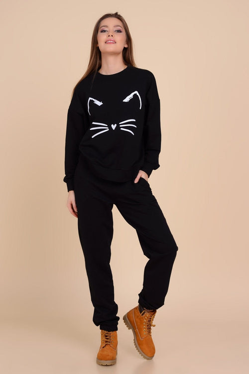 Trening negru pisicuta Aliz Natalee Fashion