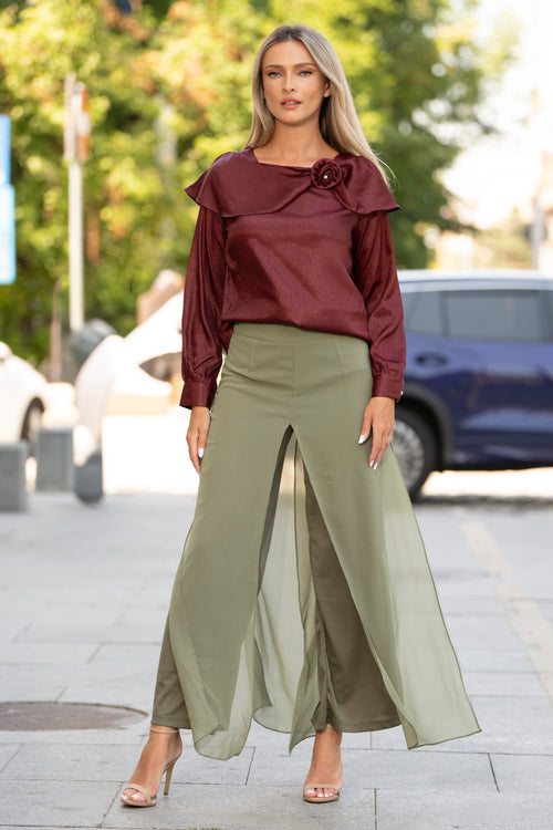 Pantaloni Palazzo kaki cu voal – Evelina