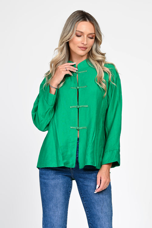 Bluză damă verde smarald cu închideri decorative Mei