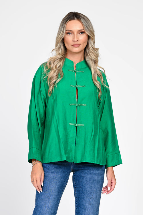 Bluză damă verde smarald cu închideri decorative Mei