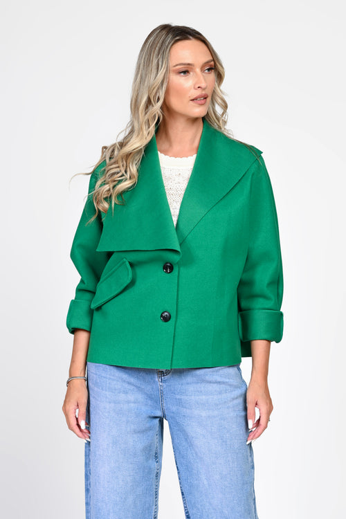 Jachetă damă verde cu guler amplu Delia