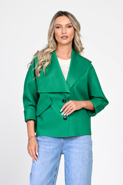 Jachetă damă verde cu guler amplu Delia