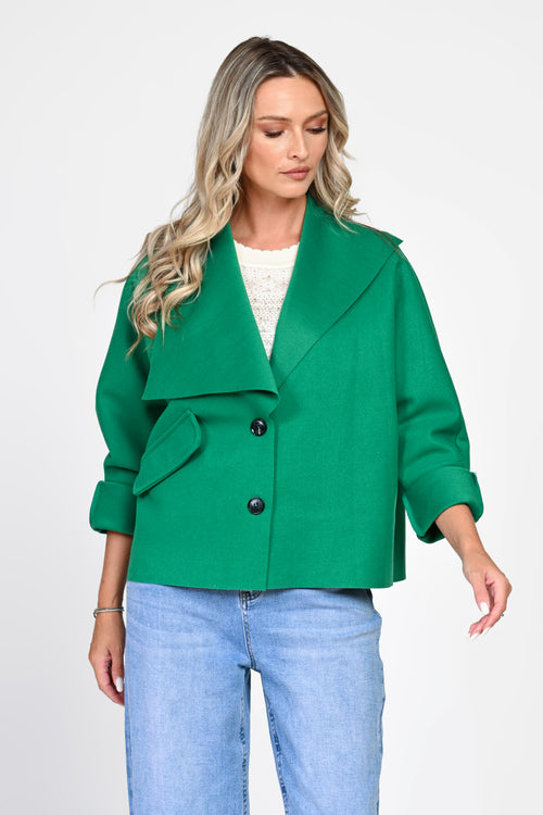 Jachetă damă verde cu guler amplu Delia