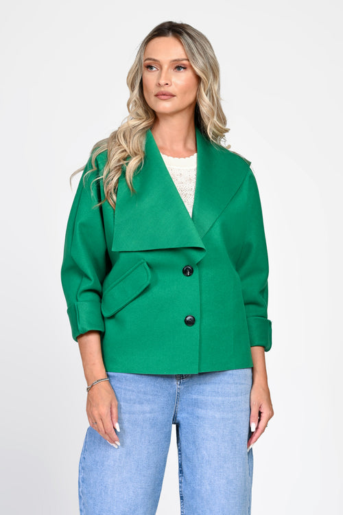 Jachetă damă verde cu guler amplu Delia