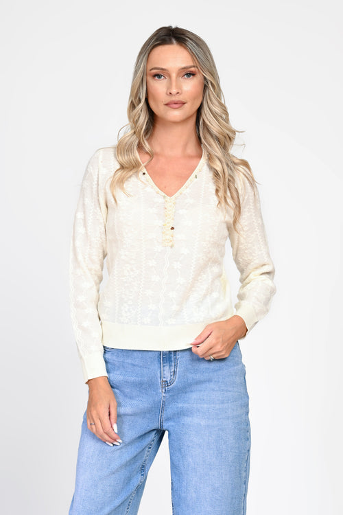 Bluză damă ivoire cu dantelă ajurată Mirela