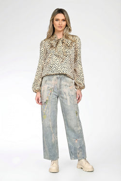 Blugi damă largi decorați Bianca Natalee Fashion