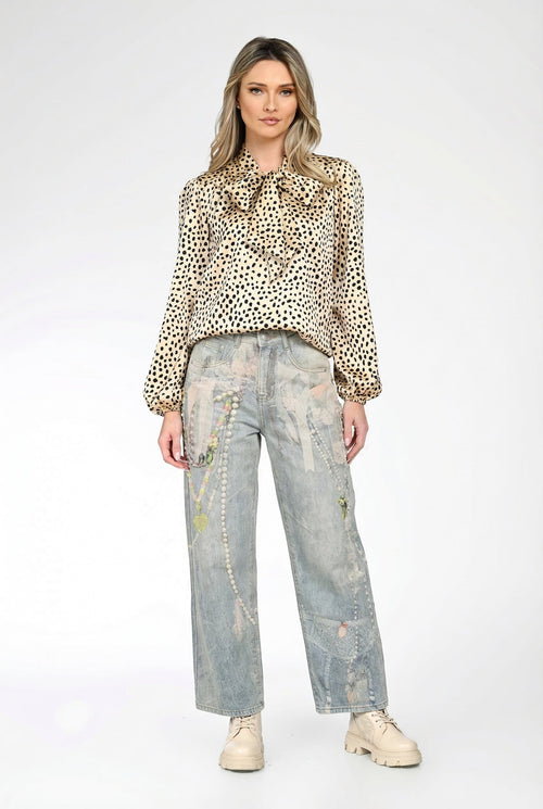 Blugi damă largi decorați Bianca Natalee Fashion