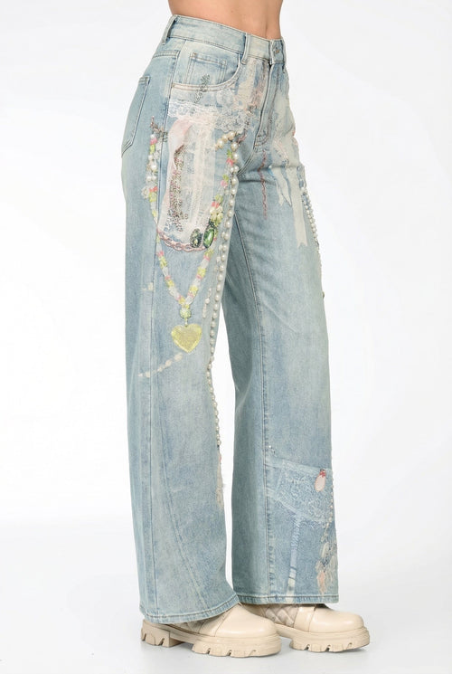 Blugi damă largi decorați Bianca Natalee Fashion