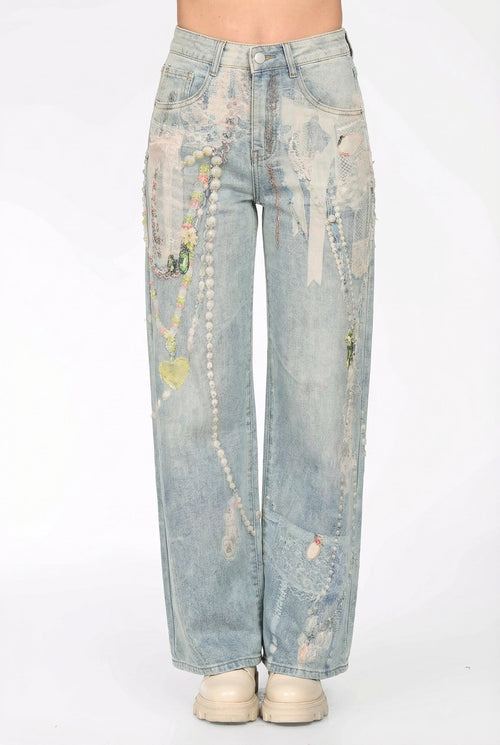 Blugi damă largi decorați Bianca Natalee Fashion