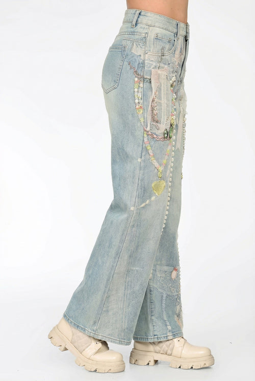 Blugi damă largi decorați Bianca Natalee Fashion