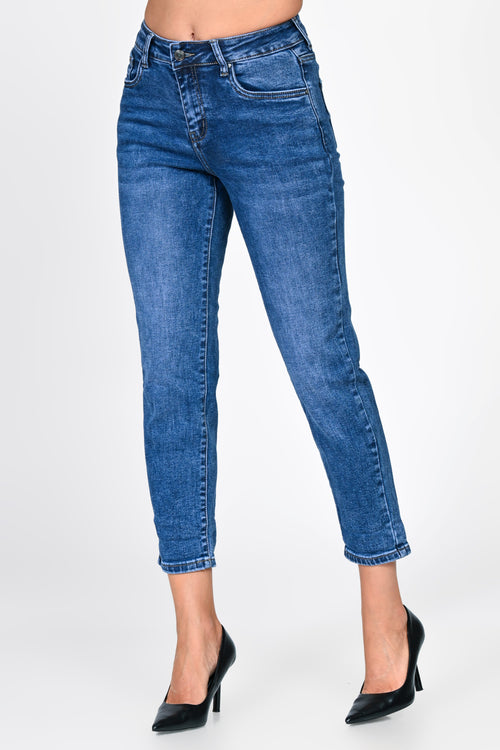 Blugi damă mom fit albaștri cu talie înaltă Lorena Natalee Fashion