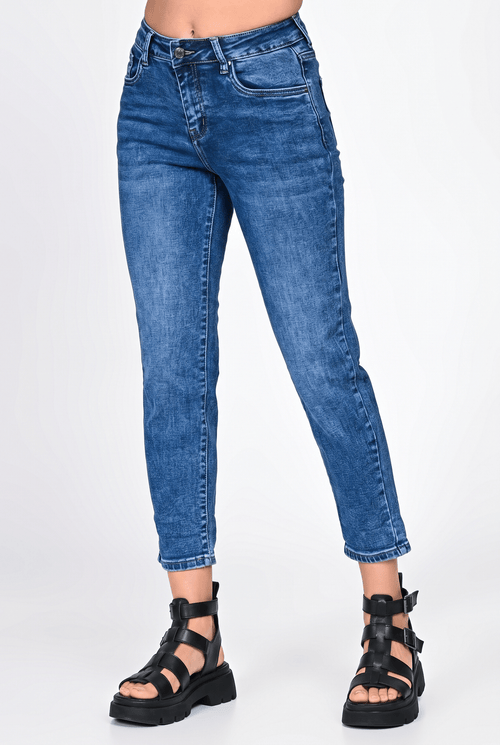 Blugi damă mom fit albaștri cu talie înaltă Lorena Natalee Fashion