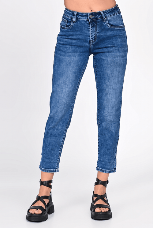 Blugi damă mom fit albaștri cu talie înaltă Lorena Natalee Fashion
