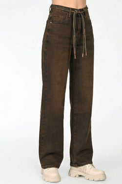 Blugi damă wide leg maro Savannah Natalee