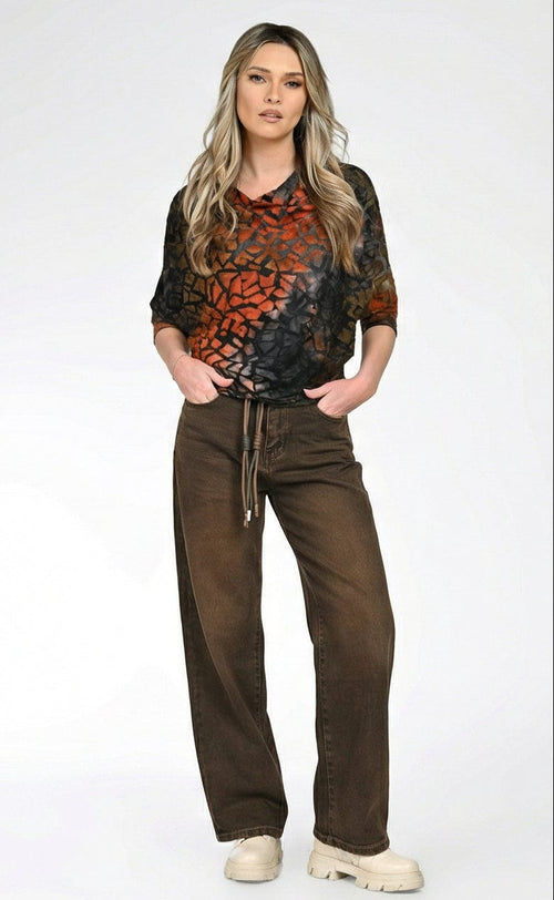 Blugi damă wide leg maro Savannah Natalee