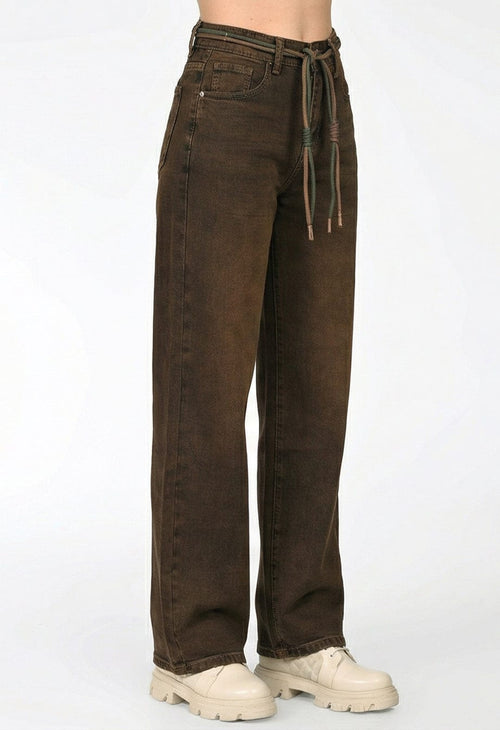 Blugi damă wide leg maro Savannah Natalee