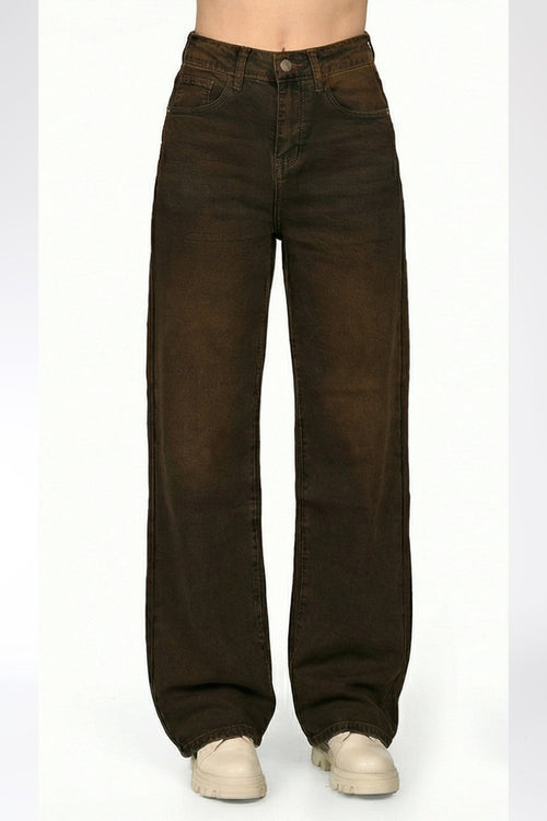 Blugi damă wide leg maro Savannah Natalee