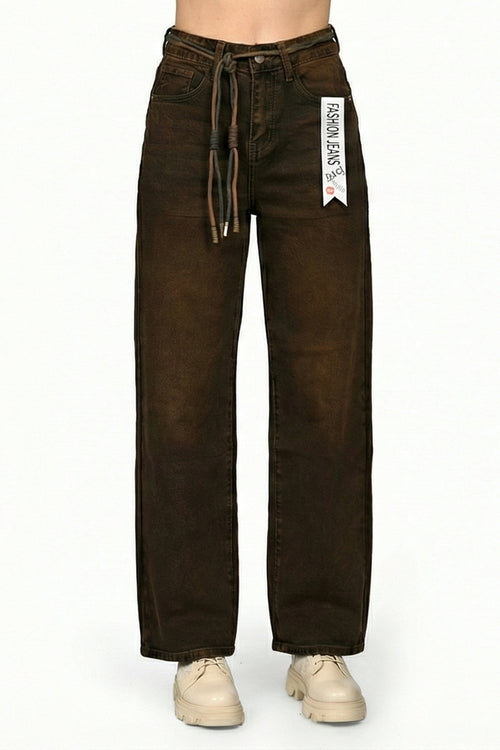 Blugi damă wide leg maro Savannah Natalee