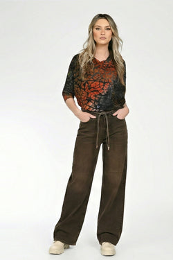 Blugi damă wide leg maro Savannah Natalee