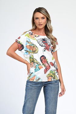Bluză albă cu imprimeu grafic multicolor – Aria Natalee Fashion