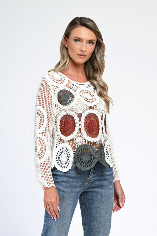 Bluză albă cu motive colorate – Amara Natalee Fashion